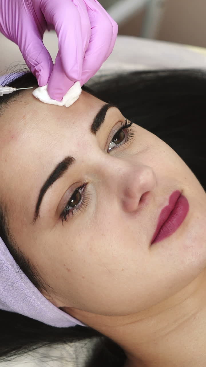 A woman on the procedure of injections in a cosmetology clinic Vertical video
