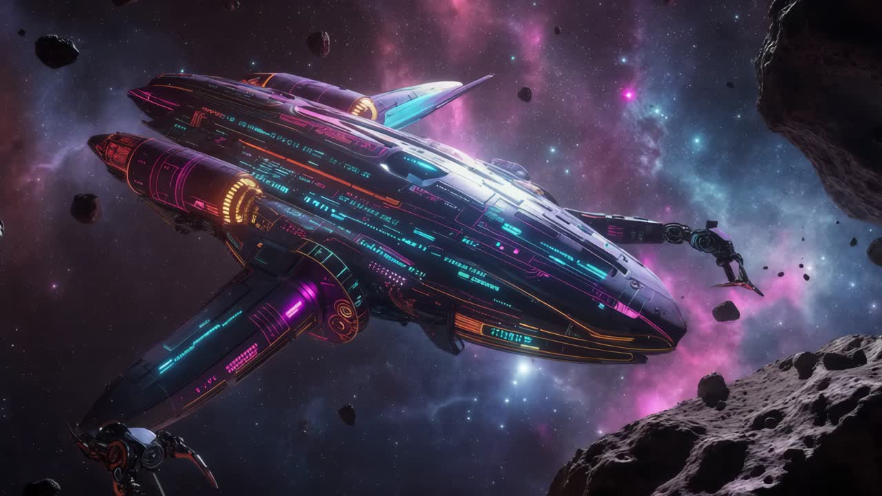 Futuristic Spaceship in a Nebula