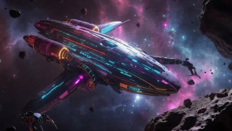 nave espacial futurista en una nebulosa