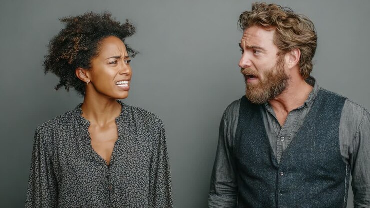 A Tense Interaction Between Two Individuals Highlighting Emotion and Expression in a Neutral Setting, Capturing the Essence of Communication and Conflict Resolution