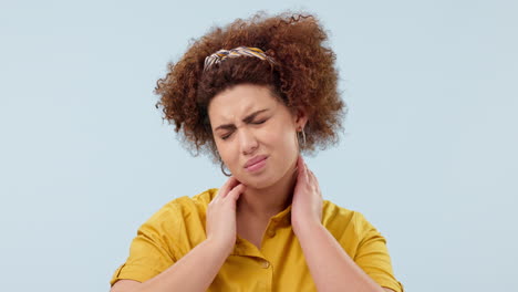 Neck-pain,-injury-and-woman-in-studio-with-stress