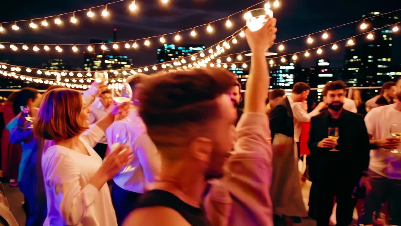 夜の屋上での祝賀