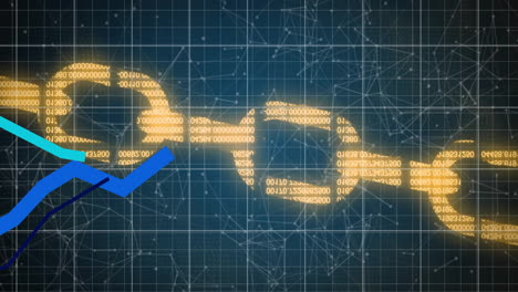 animation of blue line and data processing over chain