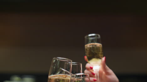 Hermosa-Mujer-Bebiendo-Alcohol-Con-Un-Grupo-De-Amigos-En-La-Celebración-Del-Restaurante.