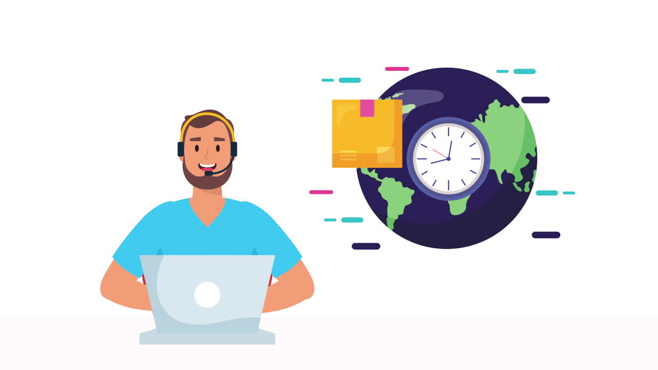 logistic service worker using laptop and world planet