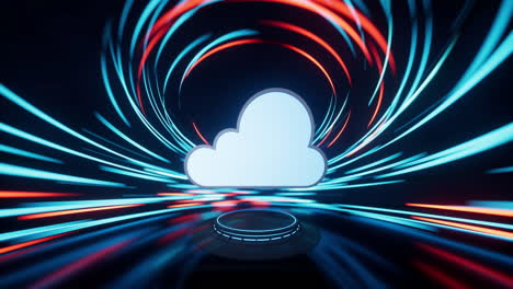 cloud computing with spin lines effect background, 3d rendering.