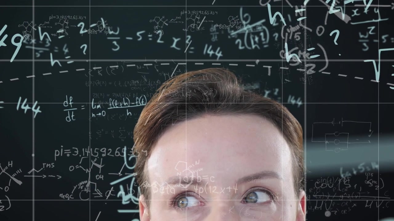 Animation of mathematical equations over caucasian businesswoman