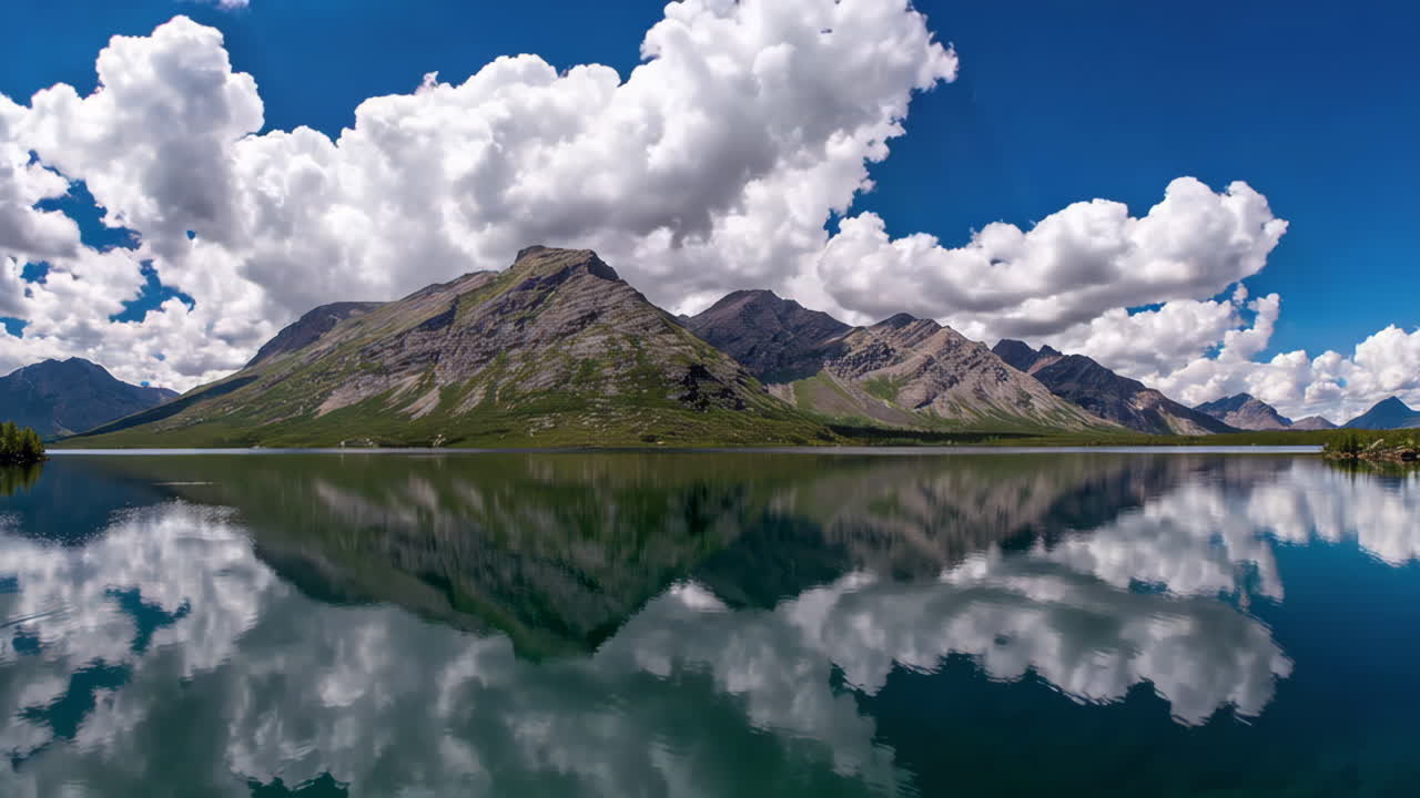 Reflective Mountain Lake Under a Dramatic Sky