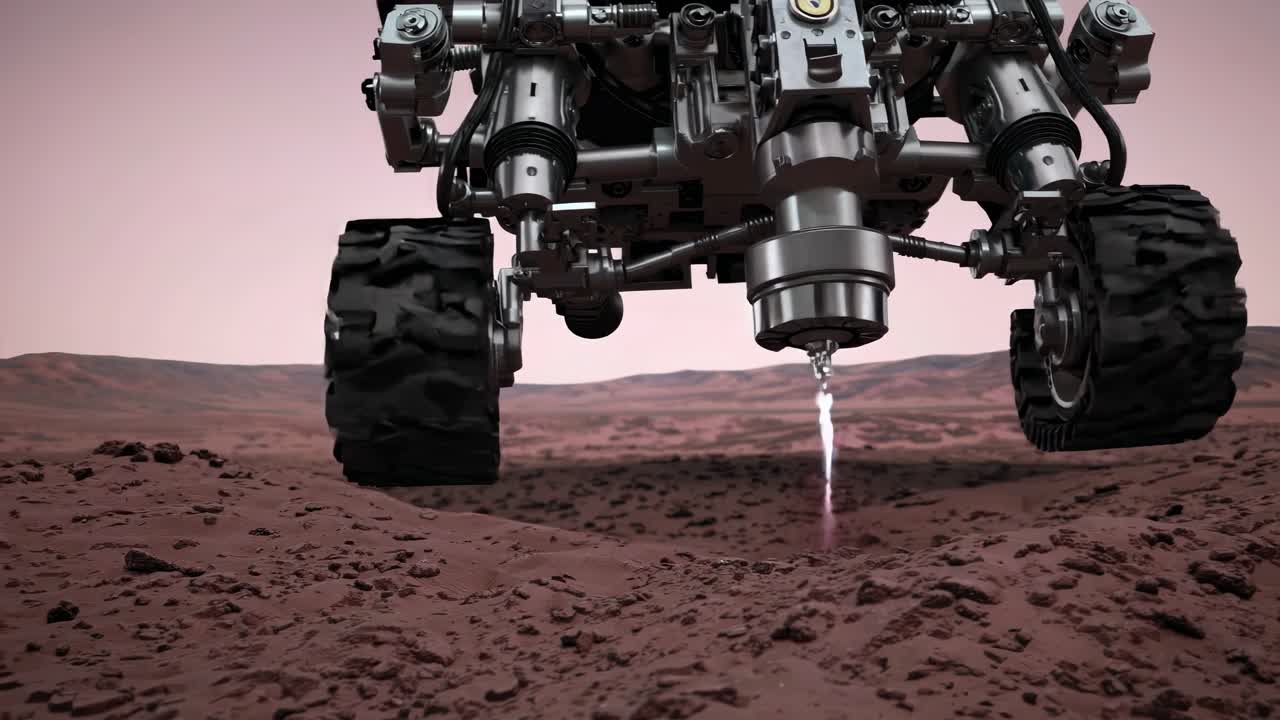 Mars Rover Drilling on Martian Surface