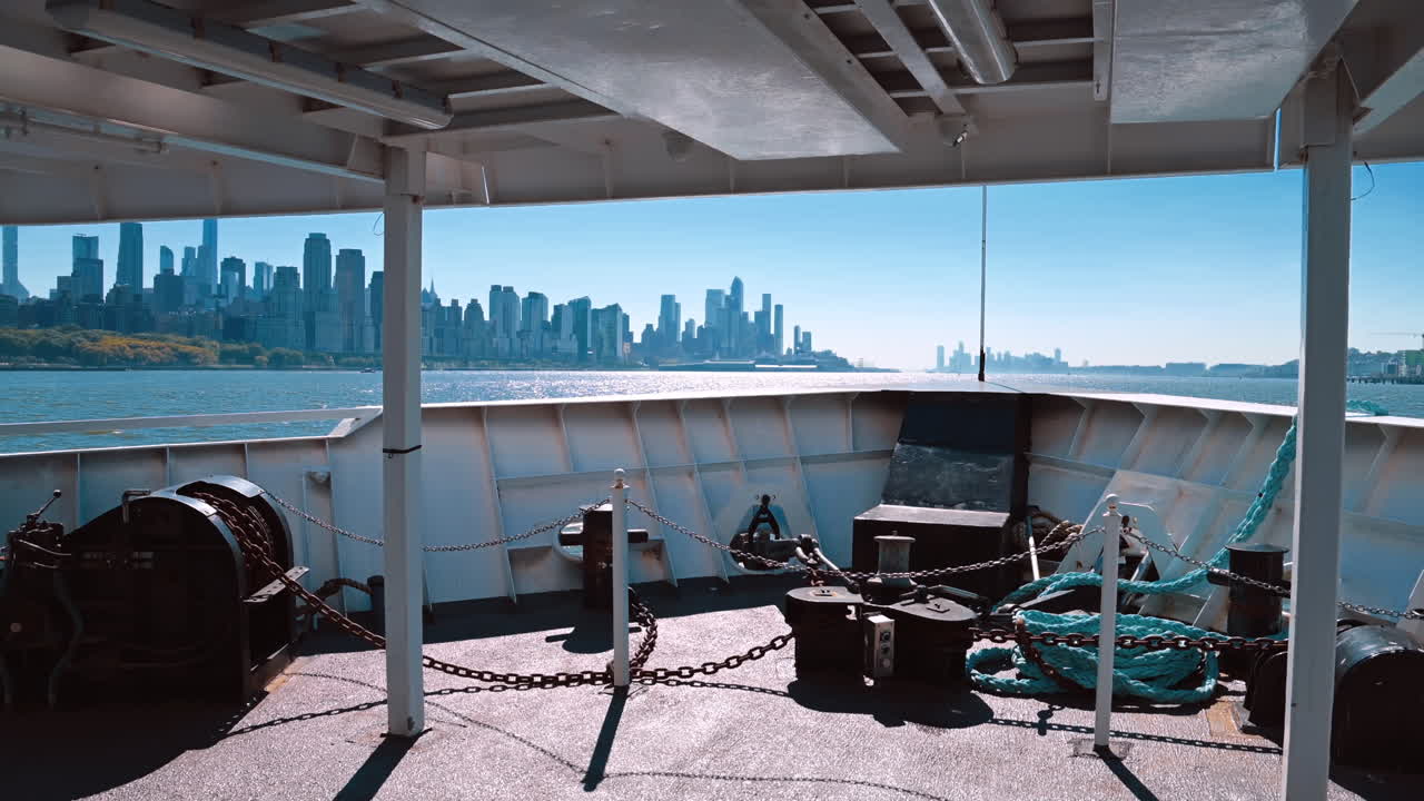 Ferry Deck with View of Hudson River. View from the ferry deck overlooking the Hudson River and the Manhattan skyline