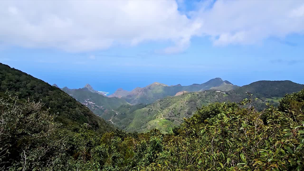Breathtaking view of the Anaga mountain range in Spain with lush greenery and ocean