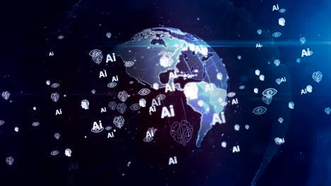 símbolos de inteligencia artificial en bucle de globo digital y fondo sin costuras