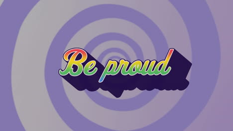 animación del texto de be proud en letras coloridas sobre fondo azul