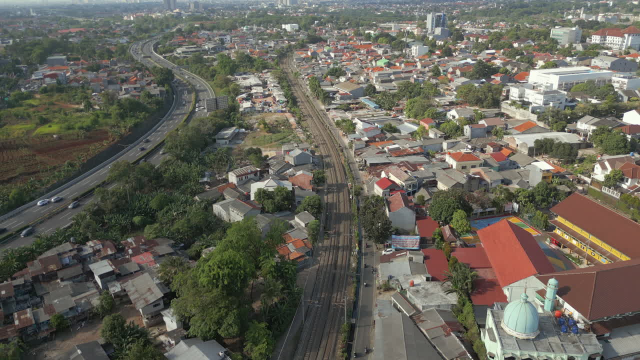 Local Bintaro Neighborhood Near 1987 Crash Site Jakarta Indonesia Drone Pull Back 4K 60FPS