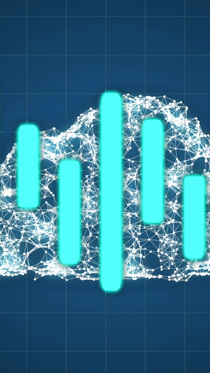 Animazione di grafici e cervello su sfondo blu navy
