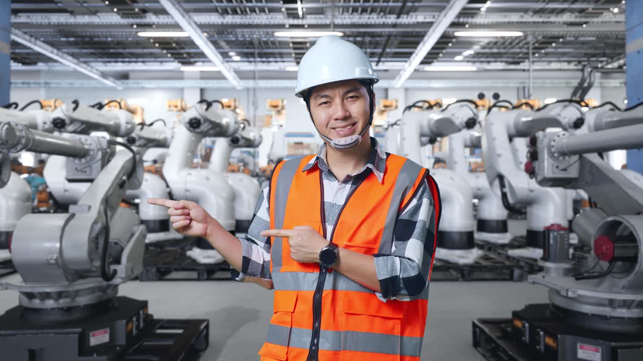 Insinyur Menunjukkan Robot Industri