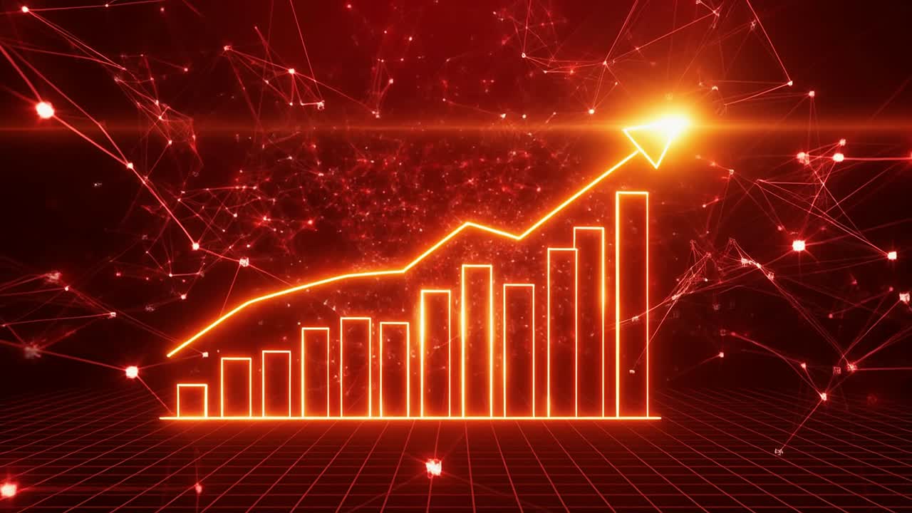Animazione di Grafico a Barre Luminoso che Rappresenta la Crescita Aziendale