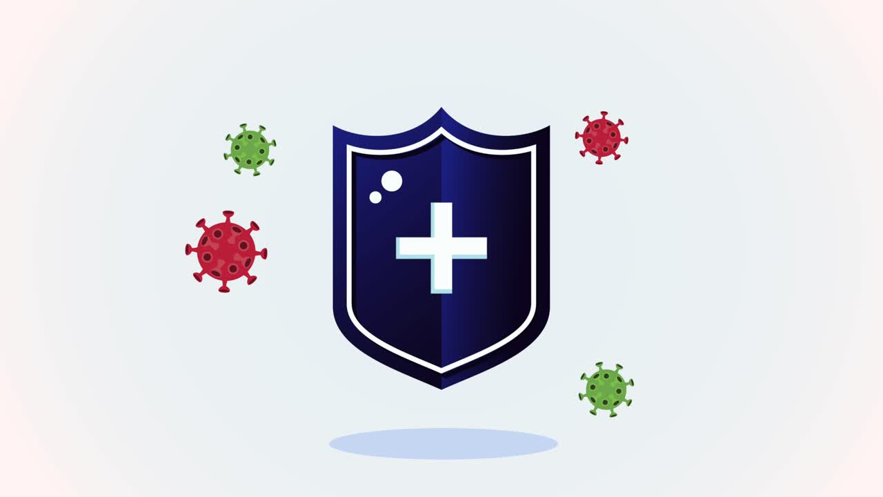 particelle del virus covid-19 con scudo