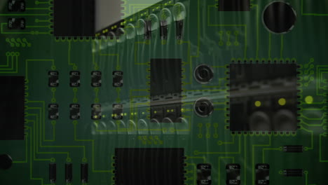 servidor de computadora que se mueve en la placa de circuito sobre un fondo verde oscuro
