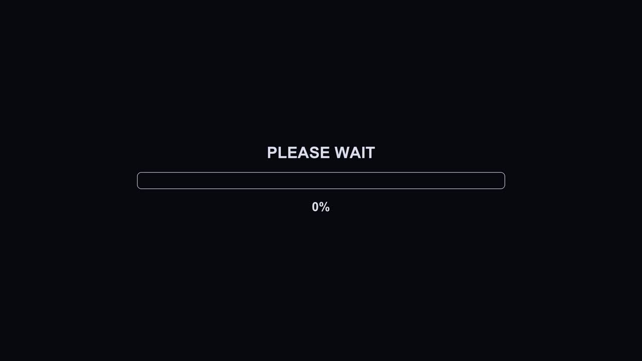 A loading animation shows a colorful progress bar filling up while the text asks viewers to please wait. This indicates a loading period for videos or streams