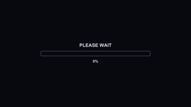 A loading animation shows a colorful progress bar filling up while the text asks viewers to please wait. This indicates a loading period for videos or streams