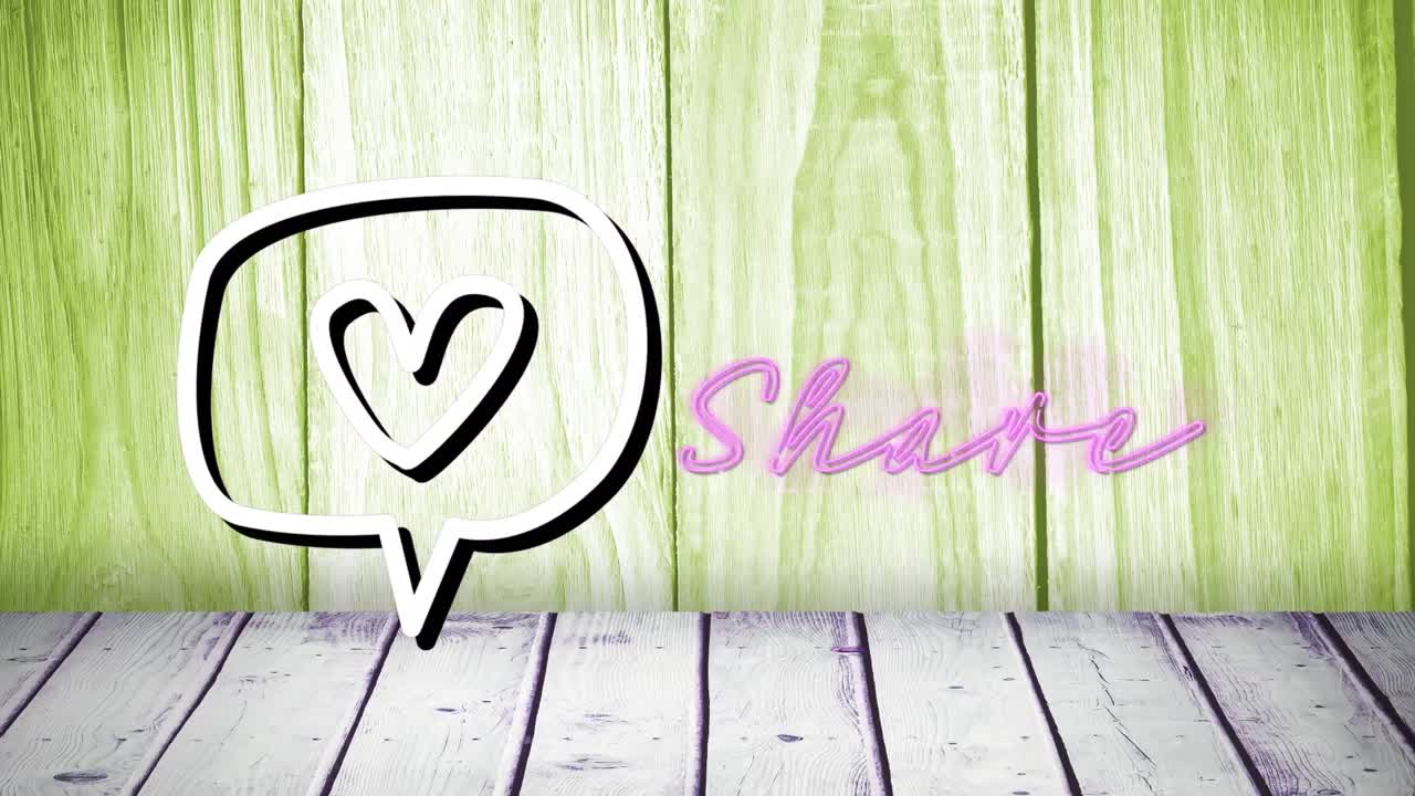 심장 아이콘과 공유 텍스트와 함께 음성 거품의 애니메이션