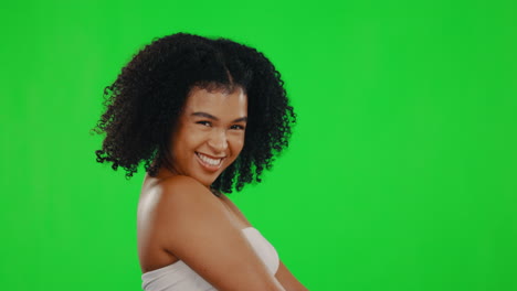 beauty, skincare and woman in studio with green