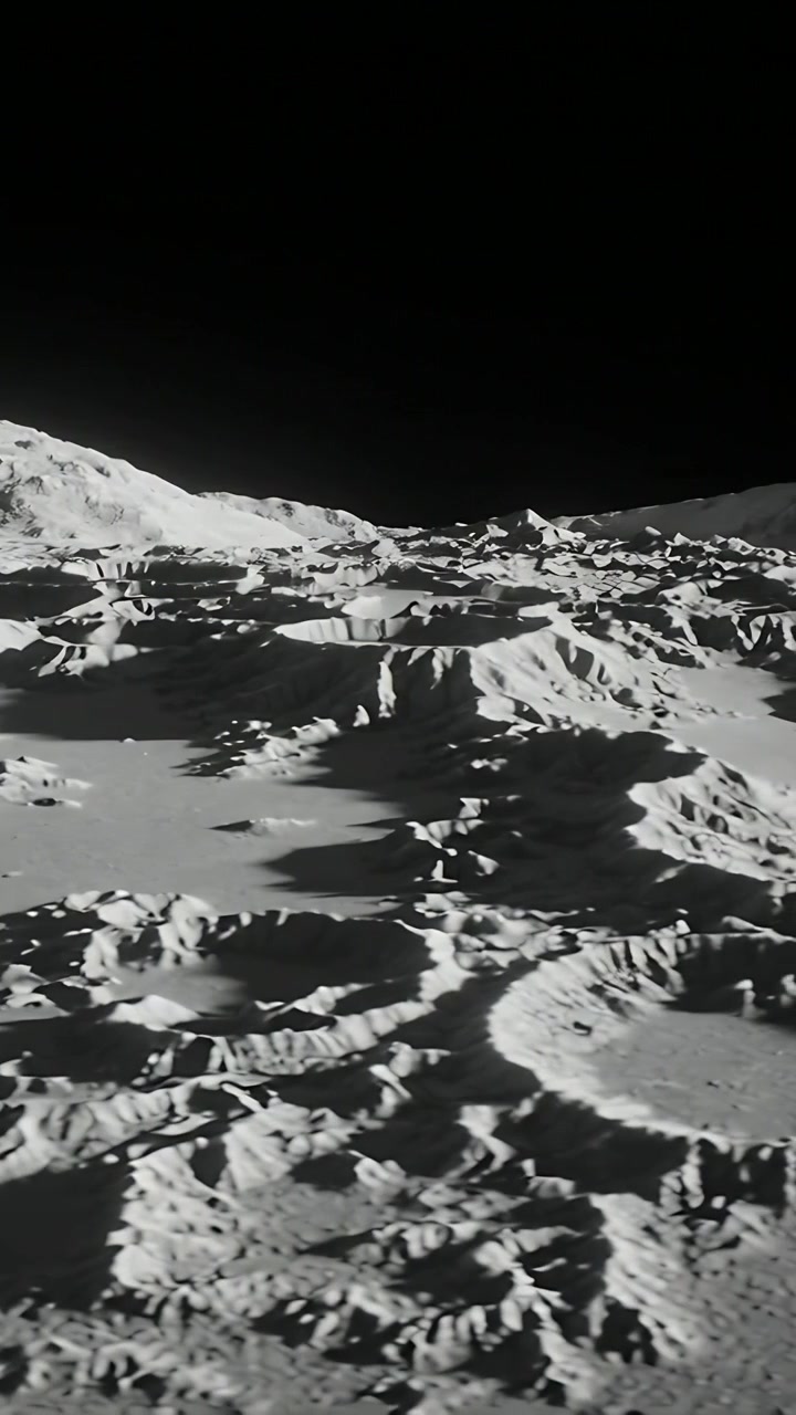 Vertical video: Panning camera shifting right and forward on Moon surface, revealing crater rims