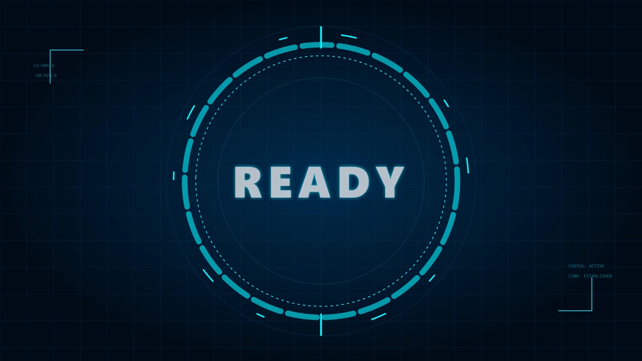 Digital Interface Displaying Ready Status with Futuristic HUD Elements