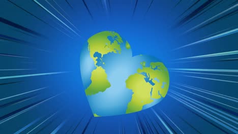 Animation-of-heart-shaped-globe-on-moving-blue-background