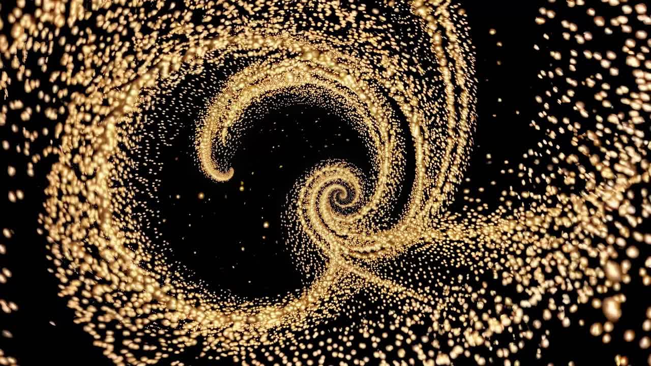 Dynamic spiral of golden particles creates a mesmerizing vortex effect