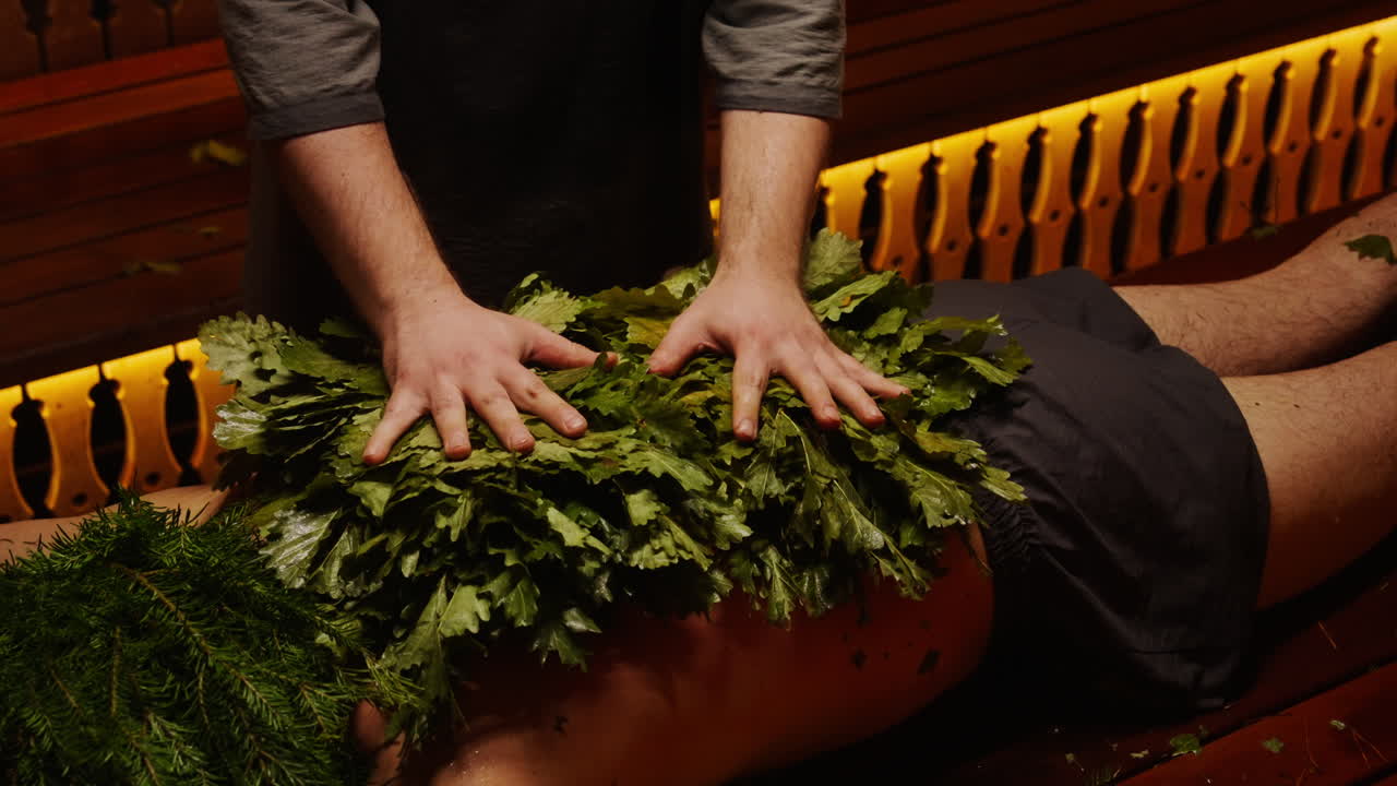 Traditional Sauna Therapy with Oak Leaves