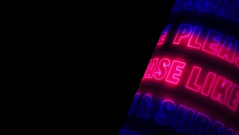 bitte mögen und abonnieren sie 3d rosa lila blau neon text bewegung auf schwarzem hintergrund mit kopierraum für ihren text oder kunstwerk. 4k video cover animation text verwenden als titel trailer für ihr video.