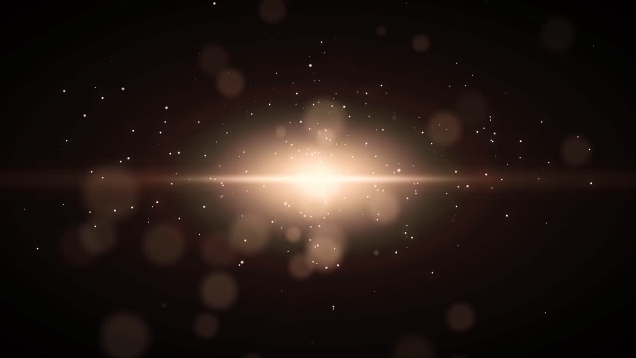 Luce dorata brillante in espansione con polvere scintillante e bokeh