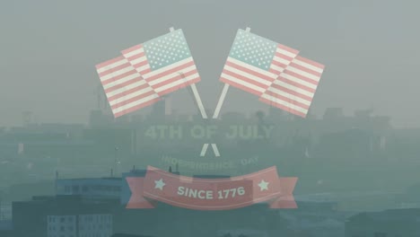 animation of american flag and text over digital mountains