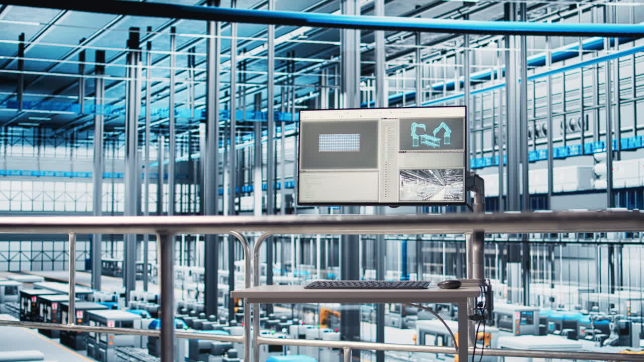 Monitor in automated photovoltaics factory analyzing IoT sensor data