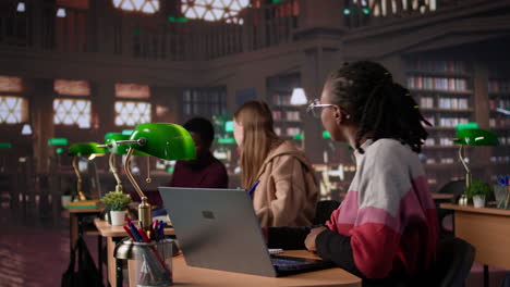 vertical video university student making exam preparations with a friend at the campus library