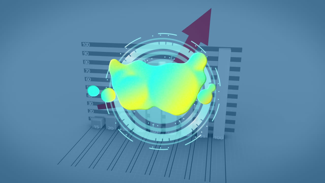Animation of yellow and blue stain over moving clock over graph
