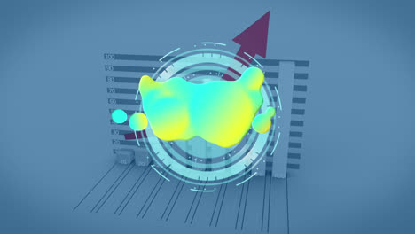 animación de mancha amarilla y azul sobre reloj en movimiento sobre gráfico