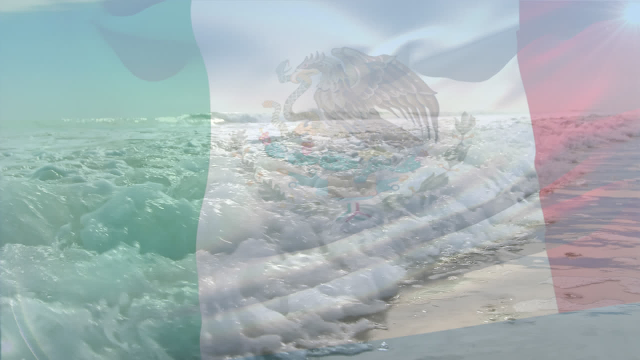 Animazione della bandiera del Messico che sventola sulle onde del mare.