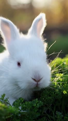 adorable rabbit with white fur and whiskers in grassy setting
