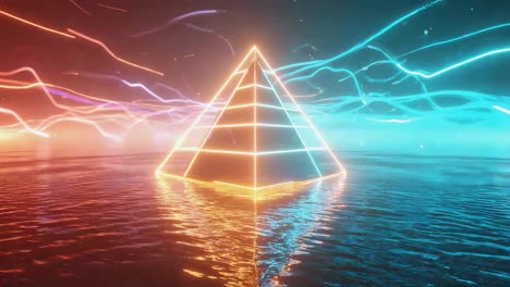 neon pyramid on water