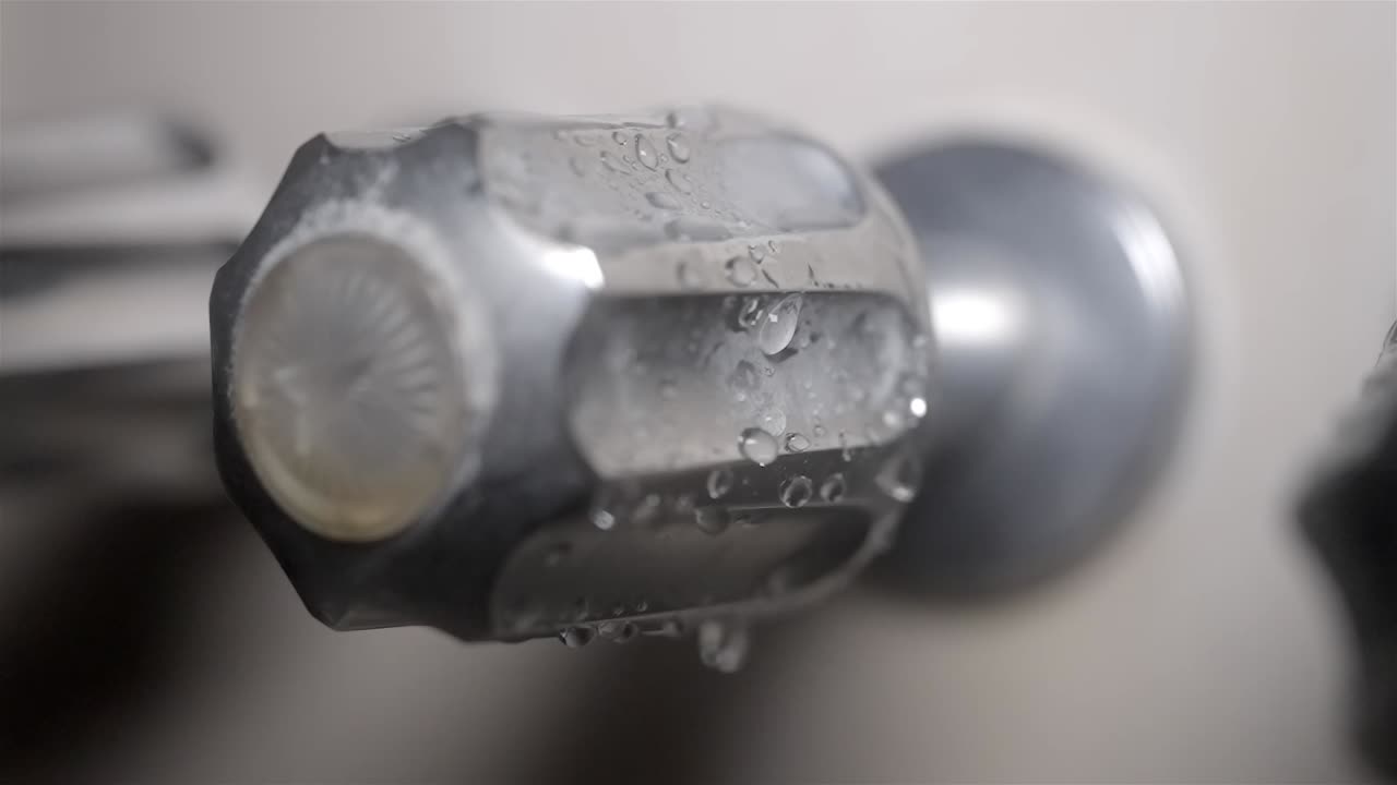 Leaking Chrome Shower Tap Dripping, Extreme Macro Detail