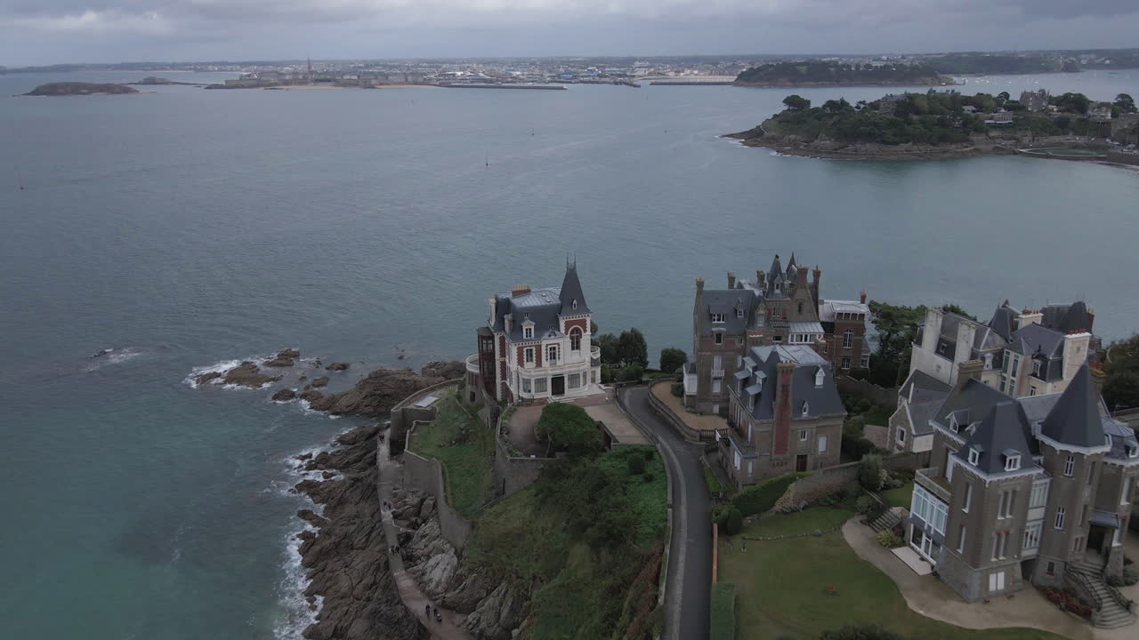 Luxurious villas in old style along Dinard rocky promontories, Brittany in France