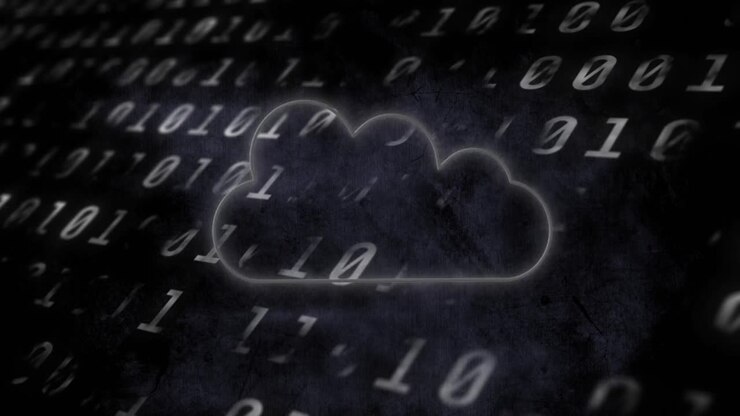 Animation of cloud icon flickering over changing binary coding on black background