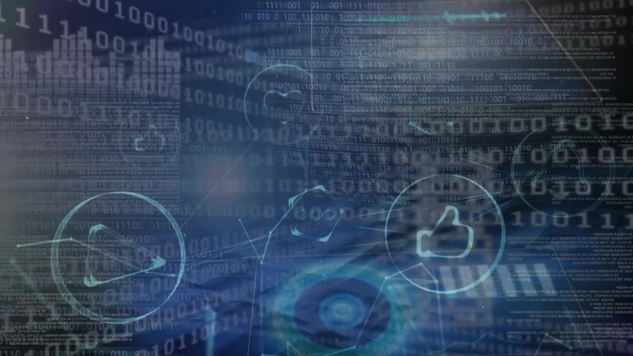Animation of data processing over blue background