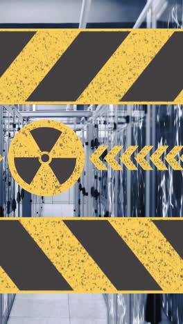 animación del símbolo nuclear sobre las formas y la sala del servidor