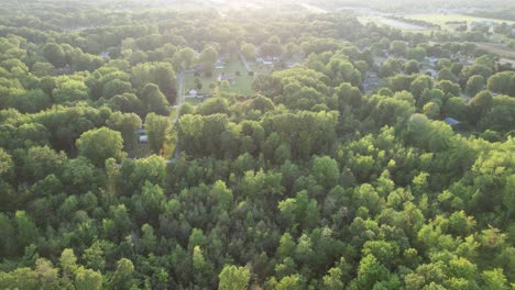 escena rural de un pequeño pueblo en medio de una plantación de árboles, zona residencial, ohio, estados unidos