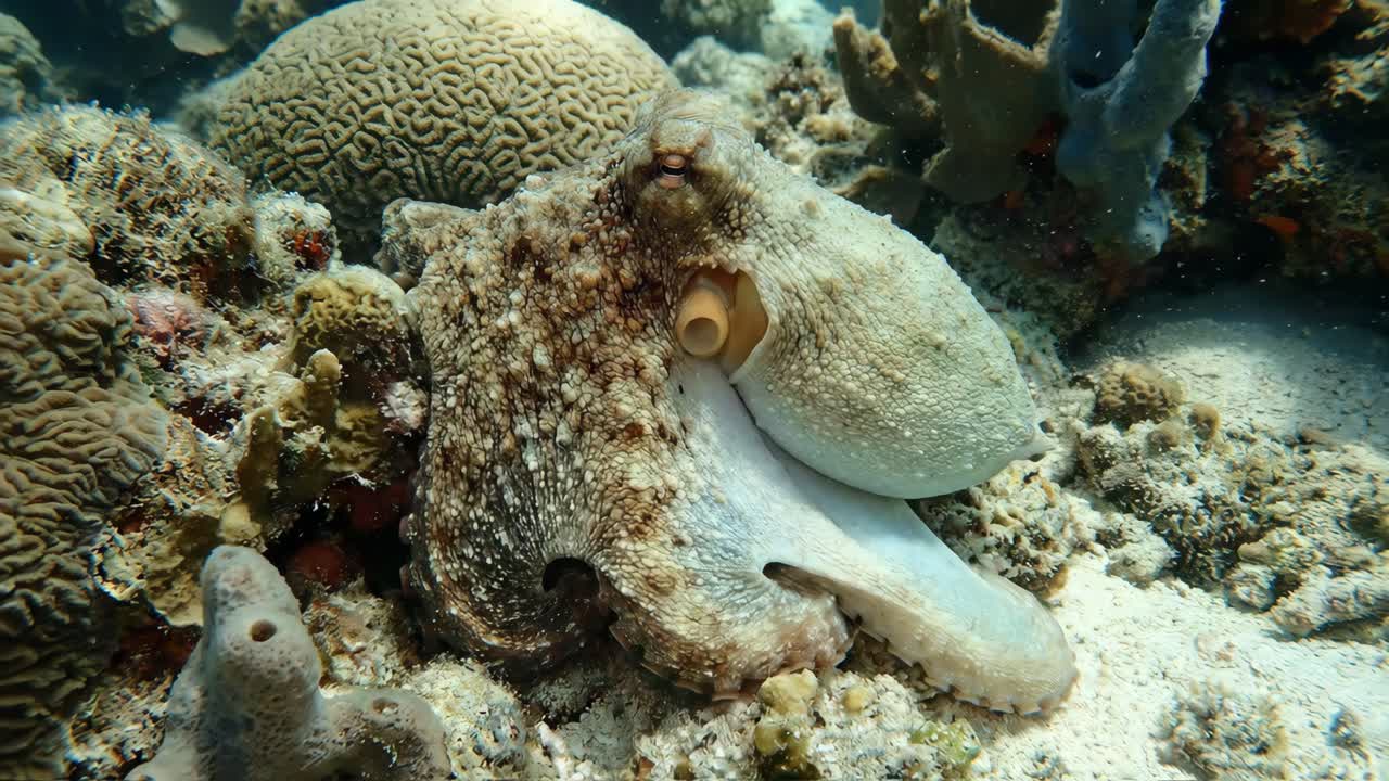活気 の ある 珊瑚礁 の 中 の 章魚