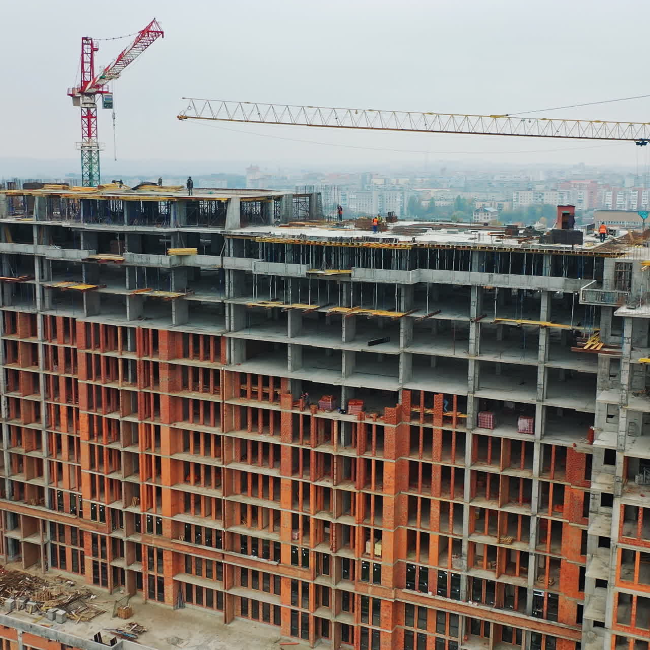Construction of a residential apartment complex. Aerial view.